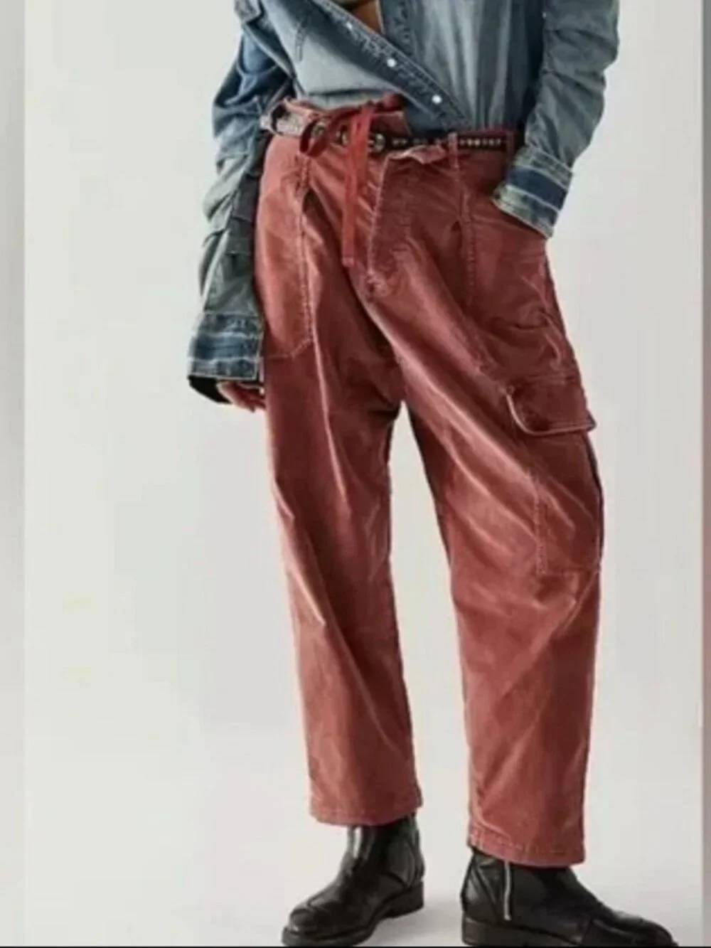 Free People Bay To Breakers Corduroy Cargo Pants XS Russet Red Utility Drawstrin